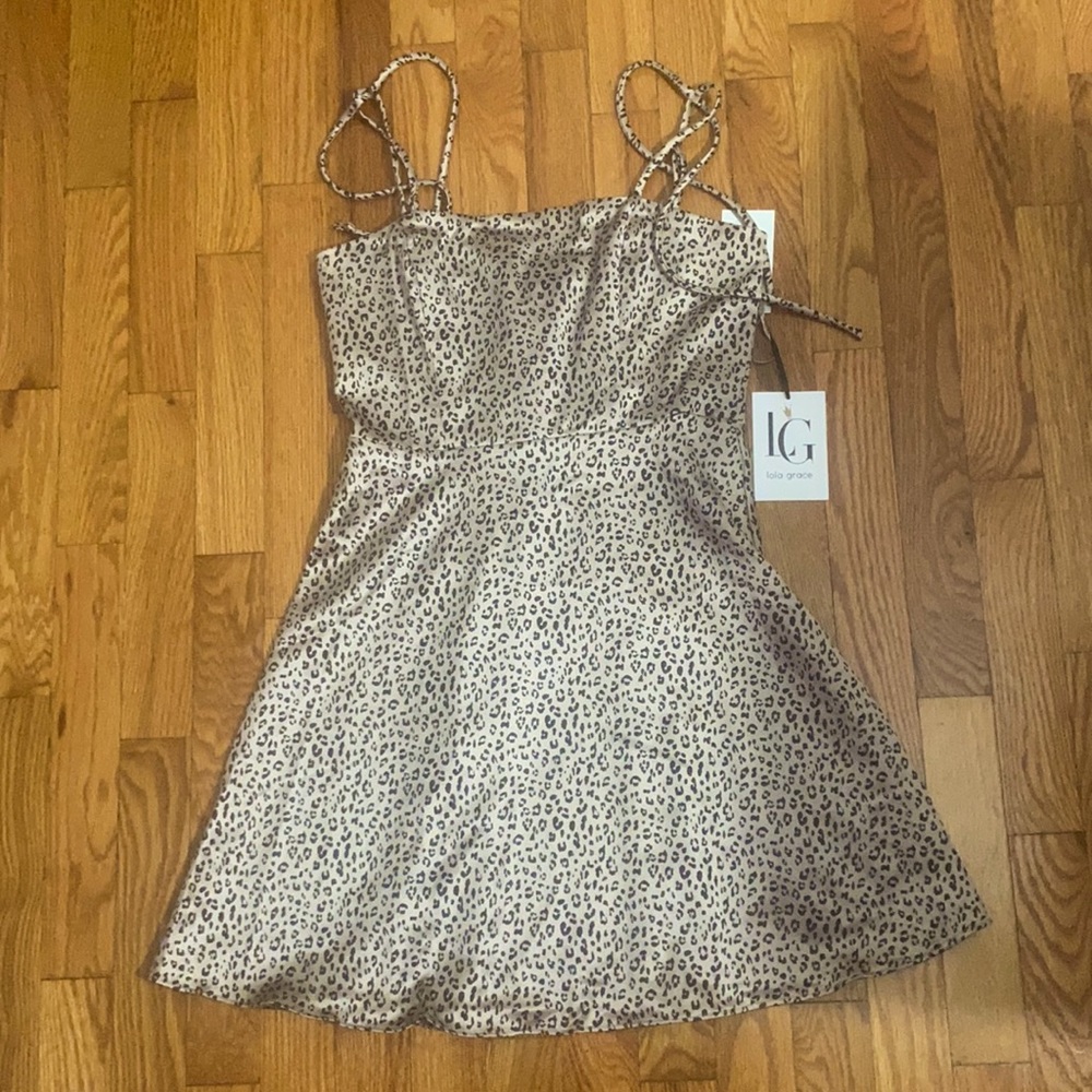 Cheetah print dress, satin, silver/gold shade